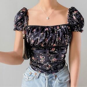 FP Movement by Free People Black velvet Floral Blouse